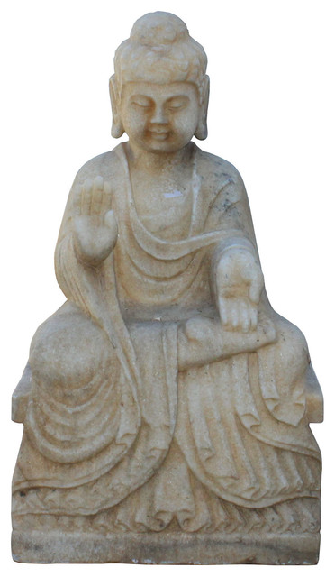 Chinese Distressed Brown White Stone Sitting Abhaya Mudra Buddha Statue Asian Garden Statues And Yard Art By Golden Lotus Antiques