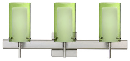 Pahu Satin Nickel Three-Light Square Canopy Bath Fixture with Transparent Olive