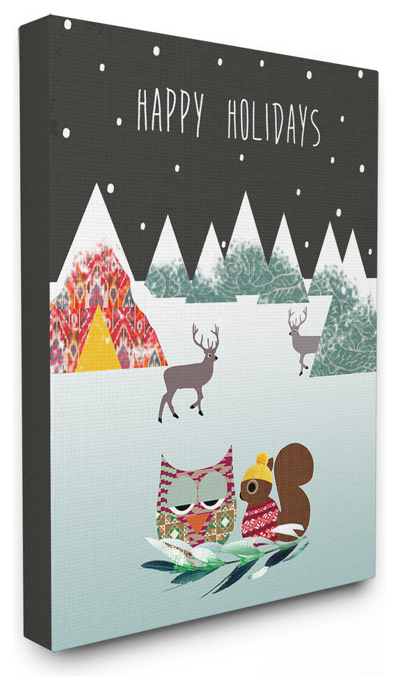 Happy Holidays With Owl and Chipmunk Oversized Canvas, 24"x1.5"x30"