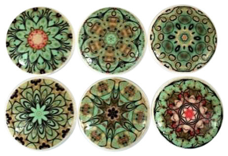 6 Piece Set Mint Green Mandala Cabinet Knobs