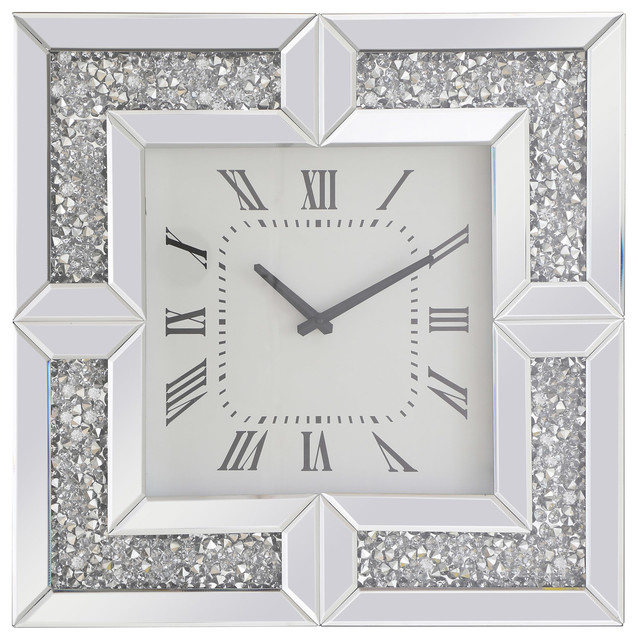Elegant Decor Mr9208 Modern Crystal Wall Clock, Clear Mirror