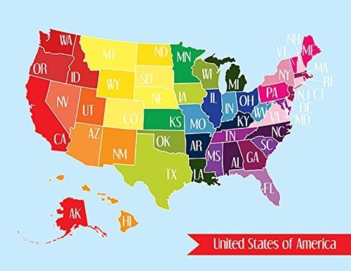 Canvas, Map of The United States by Designs by Tenisha, 16"x12 