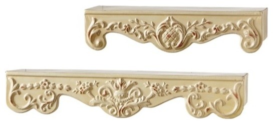 Elena Scroll Wall Shelves Set Of 2 Distressed Ivory Farmhouse Elena Scroll Wall Shelves Set Of 2 Distressed Ivory