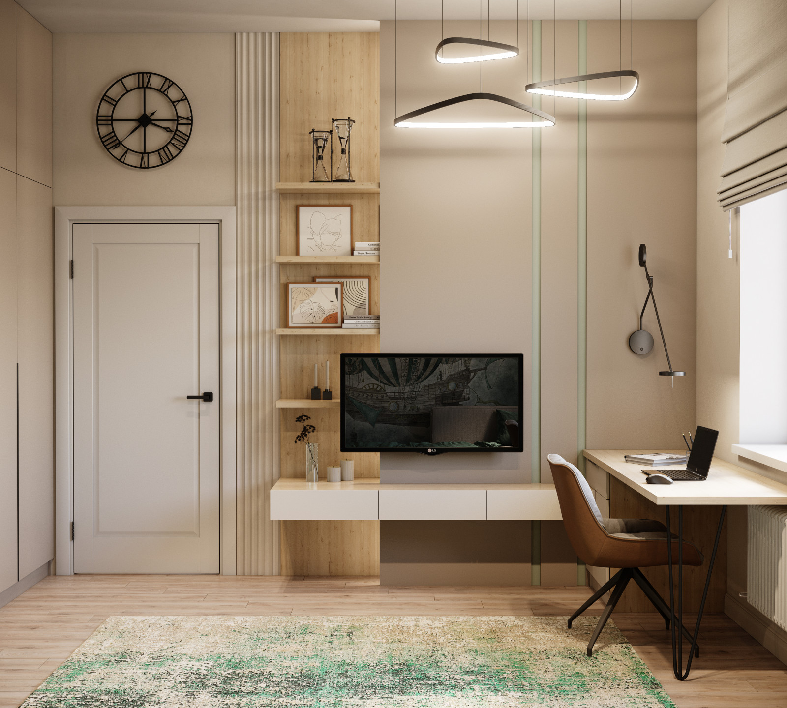 ТВ зона и рабочий стол в детской