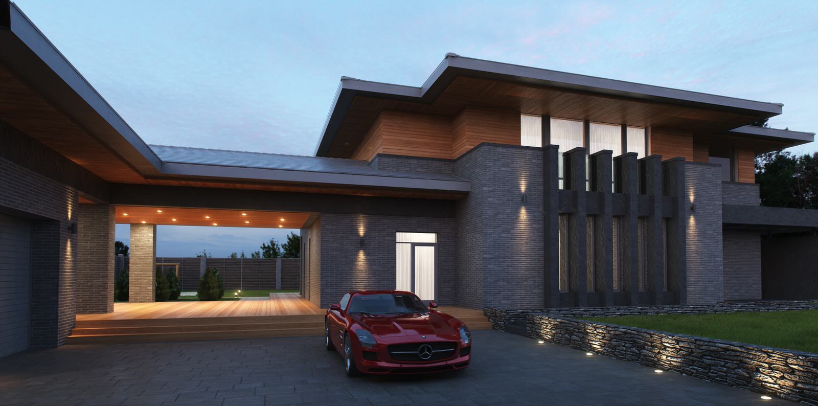 Загородный дом с гаражом и гостевым домом