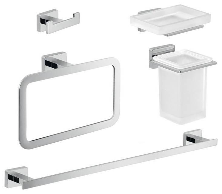 Chrome Brass and Frosted Glass Bathroom Accessory Set Contemporary Towel Bars by