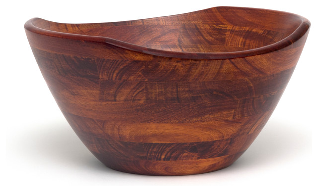 3-Piece Set Large 13 x 12.5 x 5 Lipper International Cherry Finished Wavy Rim Serving Bowl with 2 Salad Hands 