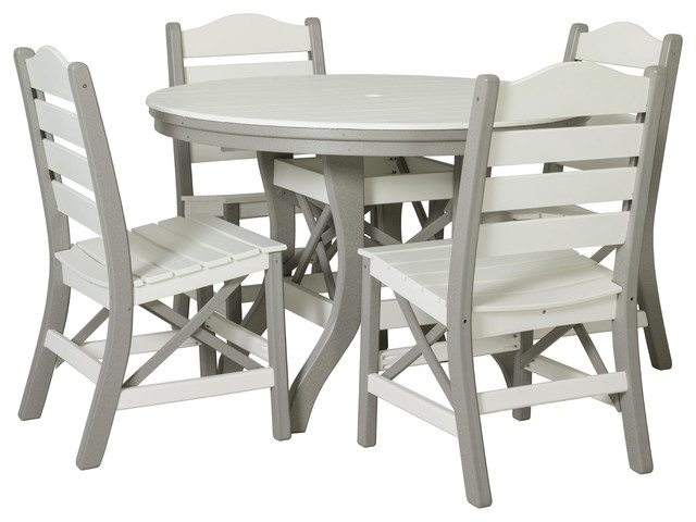Poly Lumber Outdoor Round Dining Table With 4 Ladder Back Chairs