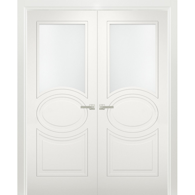 Solid French Double Doors Opaque Glass / Mela 7012 Matte White, 72" X 80" ( 2* 36x80)