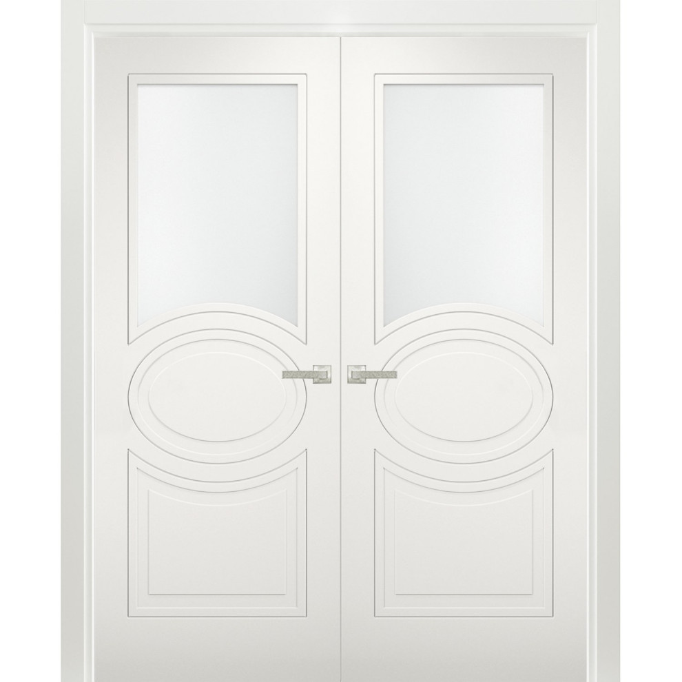 Solid French Double Doors Opaque Glass / Mela 7012 Matte White, 72" X 80" ( 2* 36x80)