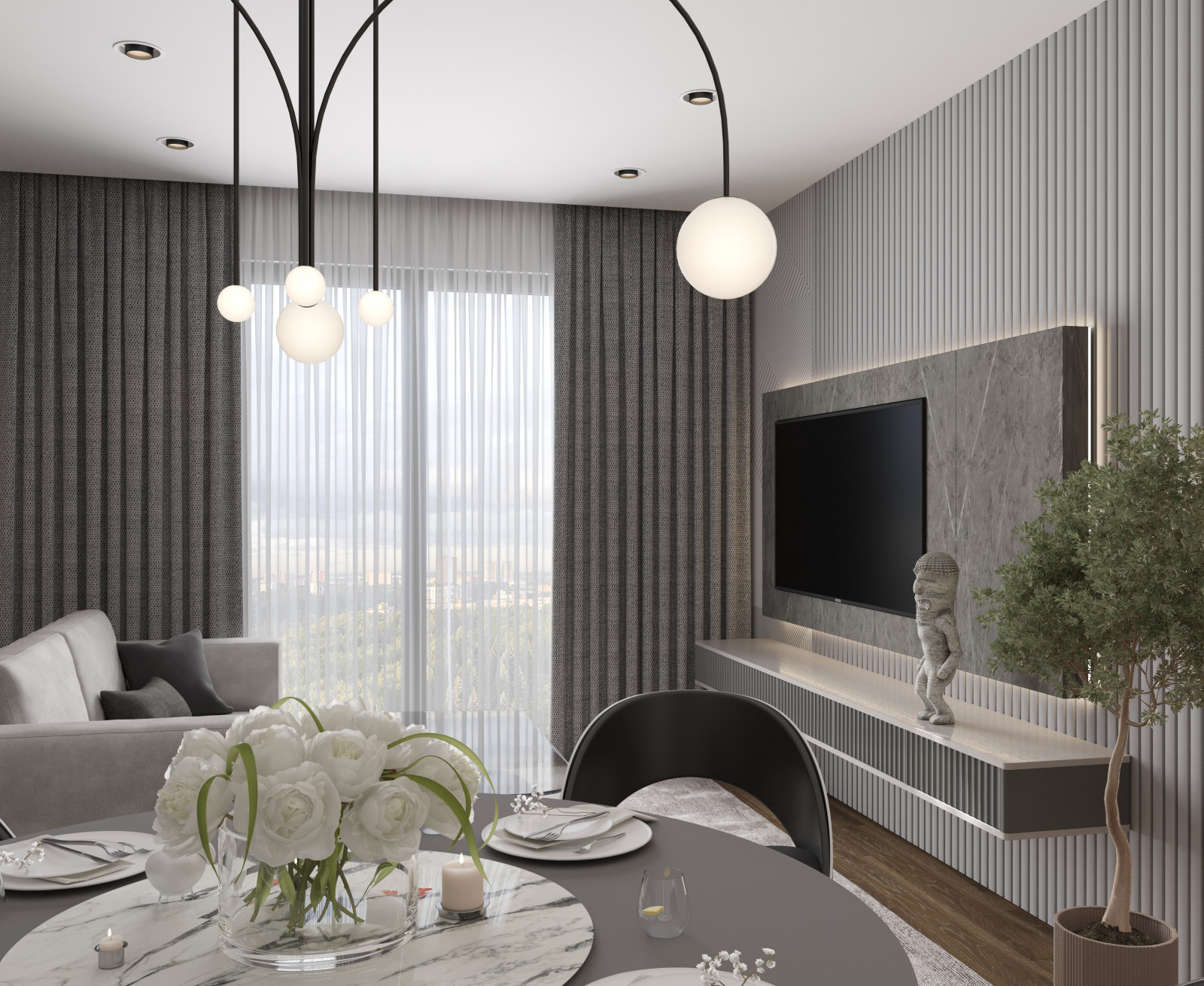 Кухня + Гостиная