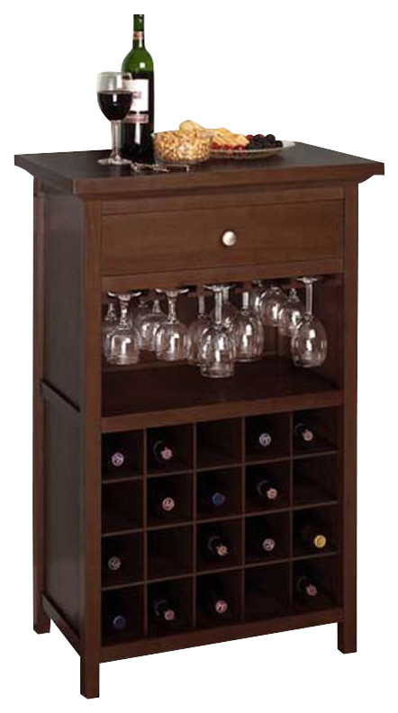 Winsome Chablis 20 Bottle Transitional Solid Wood Wine Cabinet in Antique Walnut