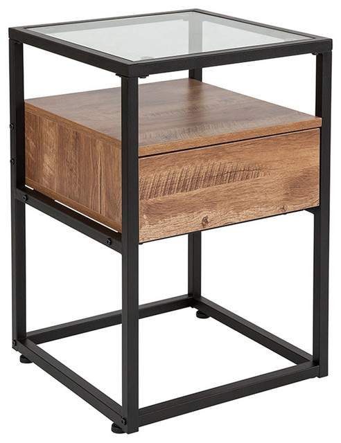 Offex Contemporary Rectangular Top, Black Side Table With Drawer And Shelf