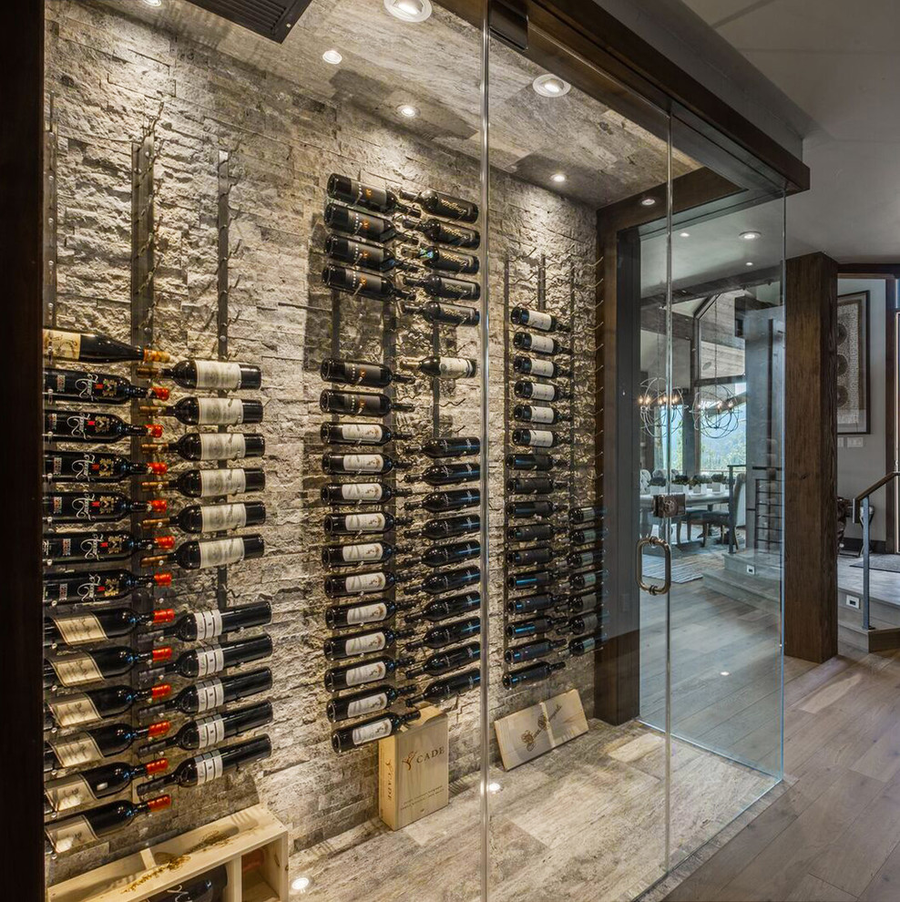 Photo of a transitional wine cellar in Denver.