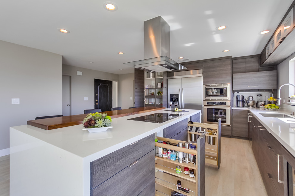 Contemporary kitchen in San Diego with stainless steel appliances.