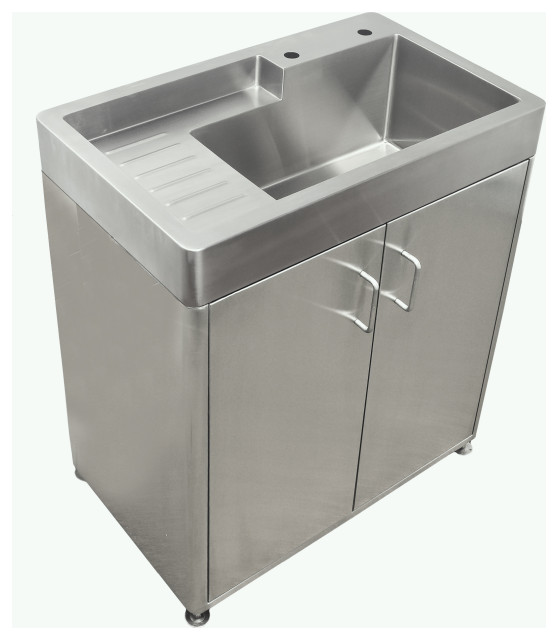 Brushed Stainless Steel Double Door, Freestanding With Sink