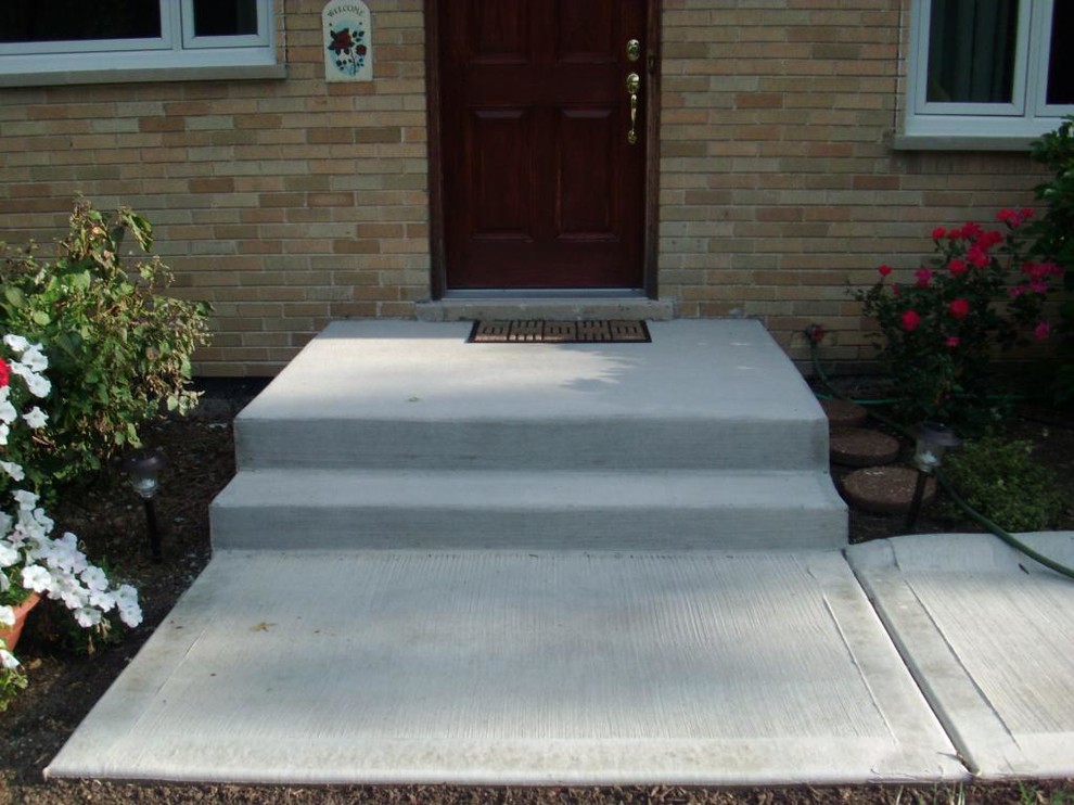 Example of a large single front door design in Chicago with a dark wood front door