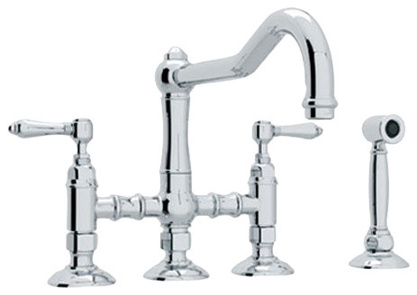 Country Kitchen Three Leg Bridge Faucet And Side Spray In Polished