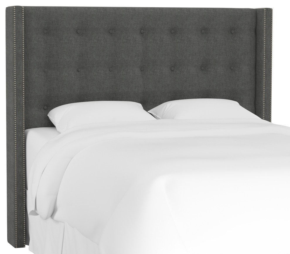 Kerry Button Tufted Wingback Headboard, King Transitional