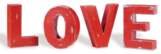 Industrial Metal Block Letters Spelling, "LOVE"