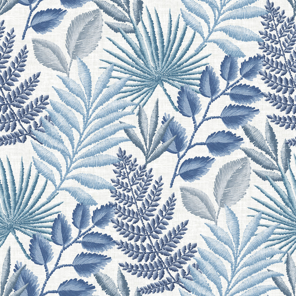 Palomas Blue Botanical Wallpaper Tropical Wallpaper by Brewster