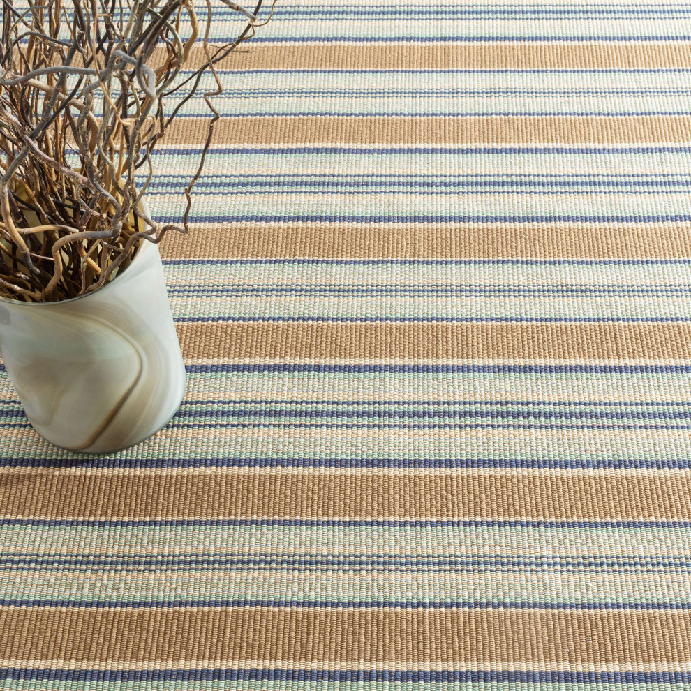 Blue Heron Stripe Woven Cotton Rug, 2'x3' Beach Style Area Rugs