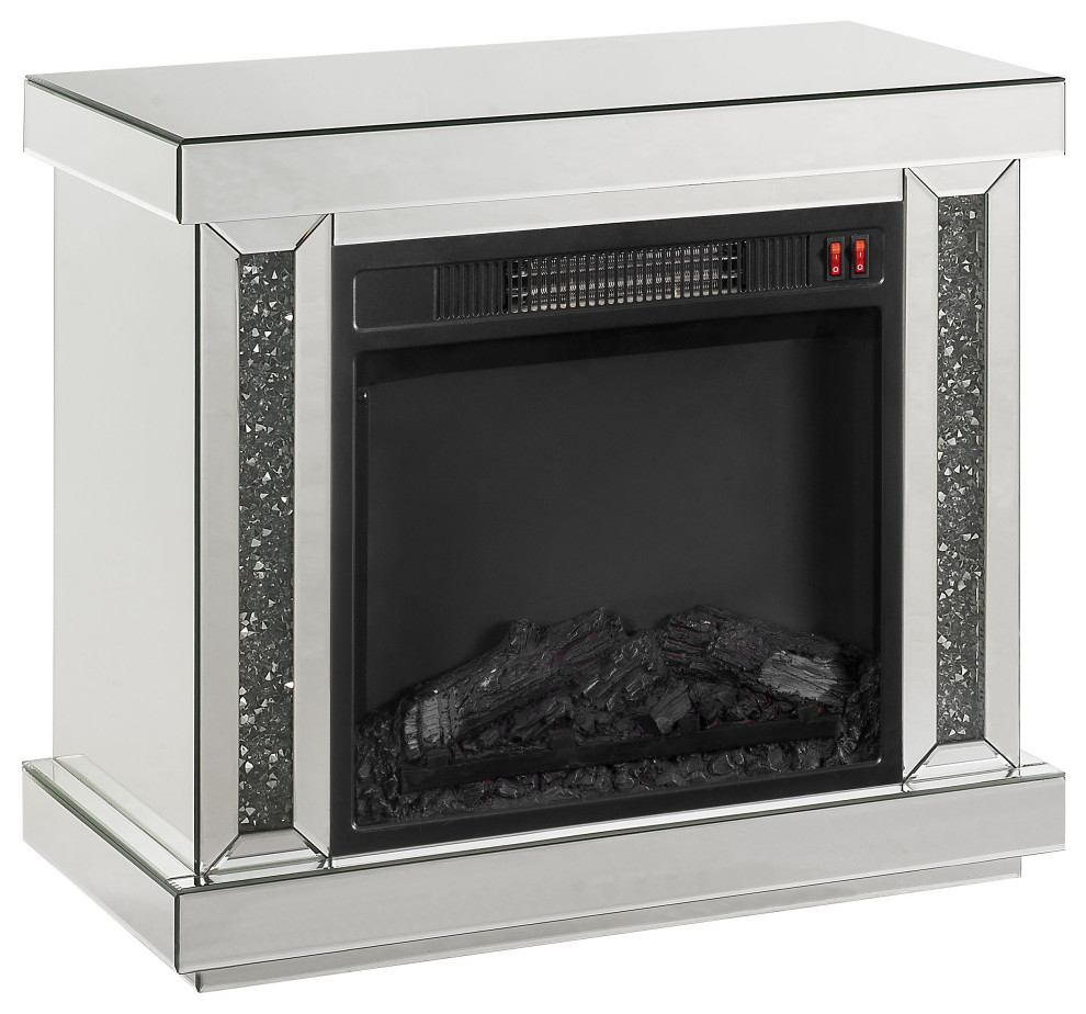 Noralie Fireplace, LED, Mirrored and Faux Diamonds Contemporary