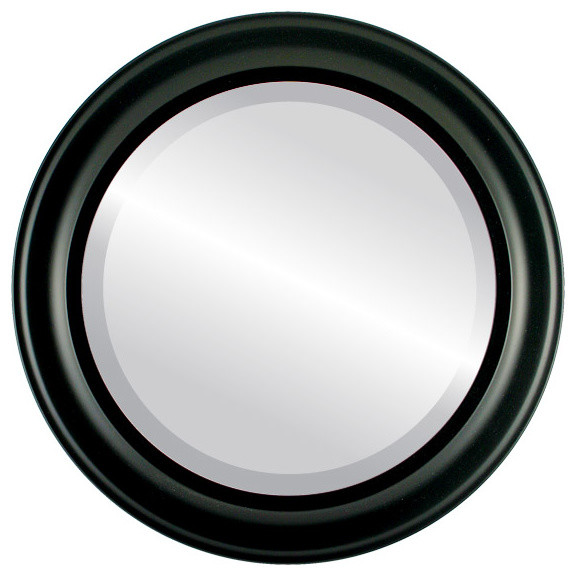 Messina Framed Round Mirror in Matte Black Transitional Wall