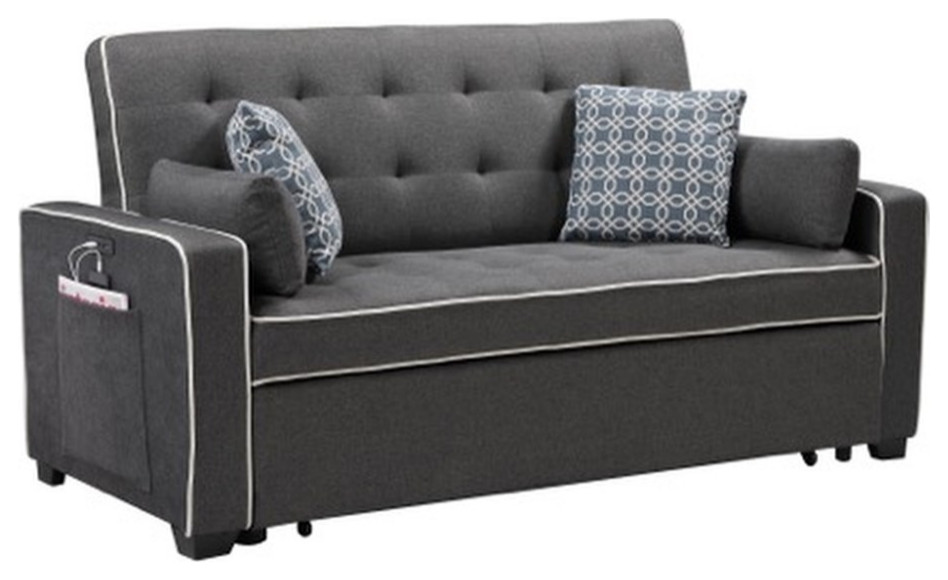 Austin Gray Fabric Sleeper Sofa with 2 USB Charging Ports and 4 Accent Pillows