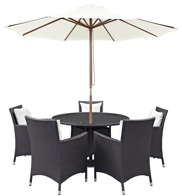 Espresso White Convene 7Piece Outdoor Patio Dining Set Tropical Outdoor Dining Sets by