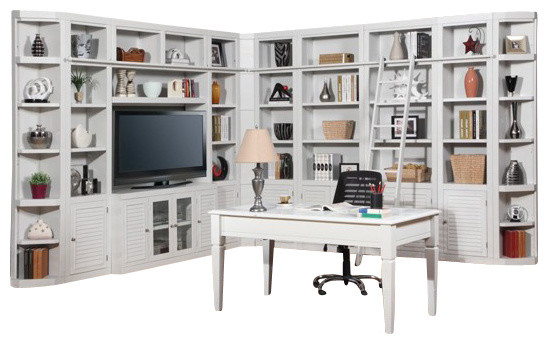 Parker House Boca Corner Wall Bookcase With Desk In Cottage White Parker House Boca Corner Wall Bookcase With Desk In Cottage White Beach Style