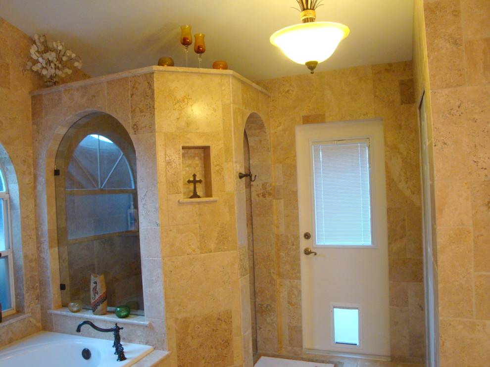 This is an example of a large mediterranean bathroom in Melbourne.