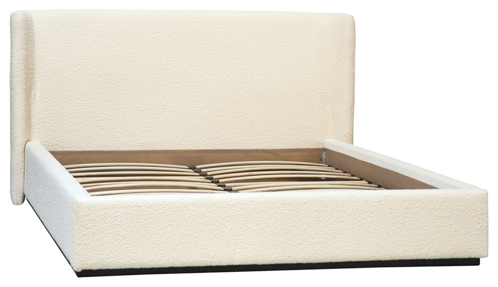 Cream Boucle Upholstered Queen Bed - Contemporary - Platform Beds - by