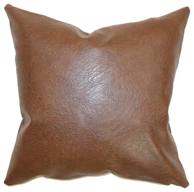 Airlie Brown Faux Leather 18-inch Throw Pillow