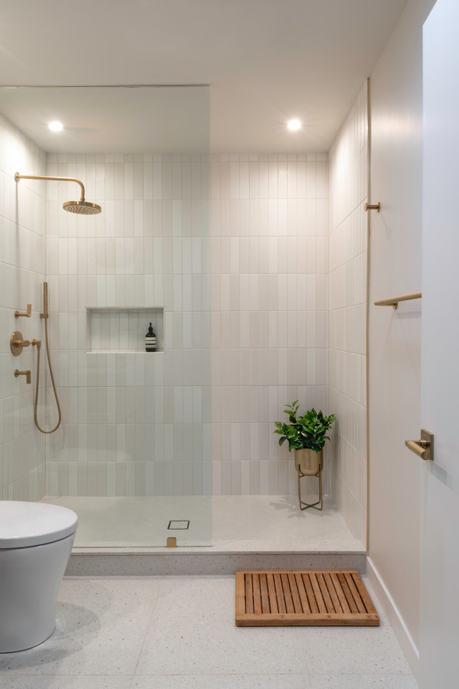 Walk in Shower Midcentury Bathroom Los Angeles by 3Angle