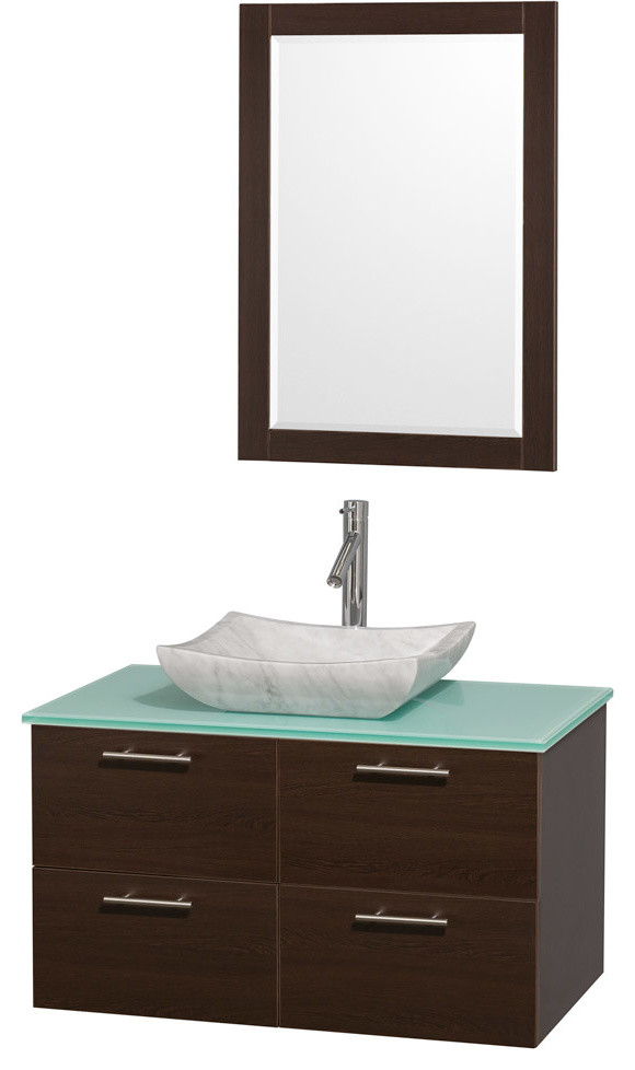 Wyndham Collection 36" Amare Espresso Single Sink Vanity With Green Glass Top
