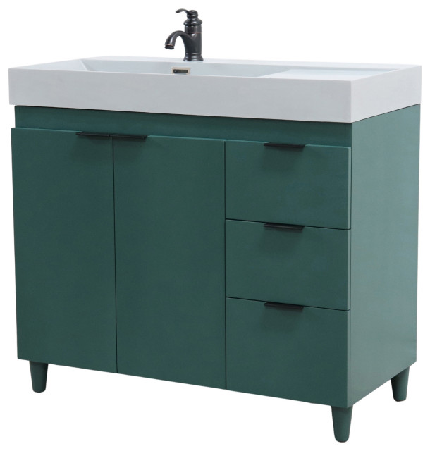 39" Single Sink Vanity, Hunter Green With Light Gray Composite Granite ...