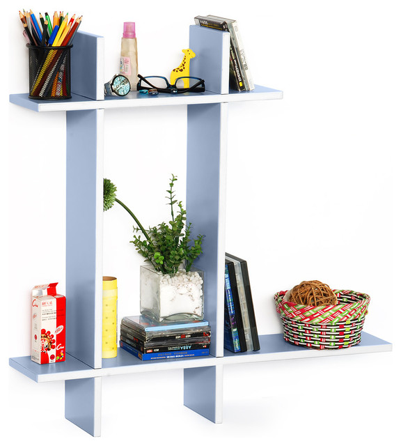 Touch The Sky-BLeather Cross Type Floating Shelf 4-Piece Set
