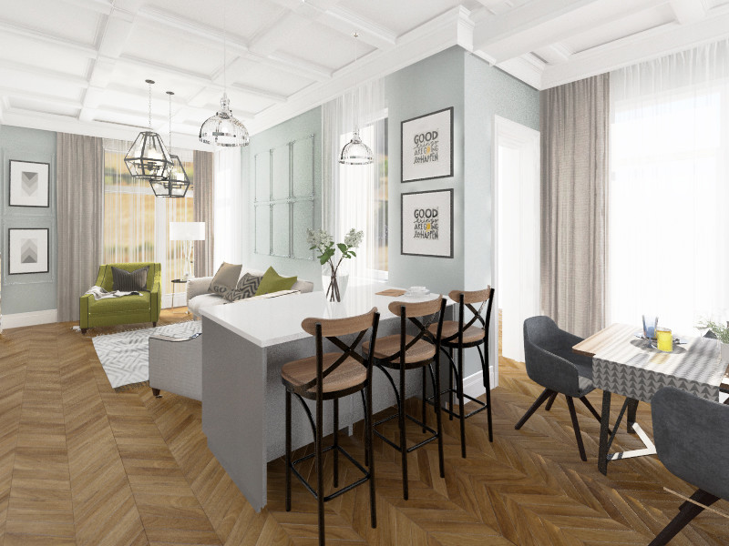 Дизайн гостиной и ванной комнаты в коттедже (Тополиная роща)