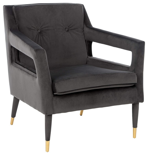 Charcoal Fabric Home Detail Fluted Occasional Accent Chair Velvet or Fabric Padded Living Room Chair with Wooden Legs Stylish Lounge Furniture for the Modern Home 