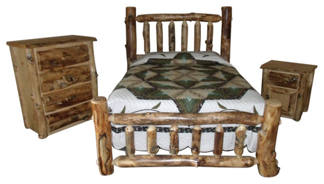Rustic Aspen Log King Bedroom Set, Log King Bed Set