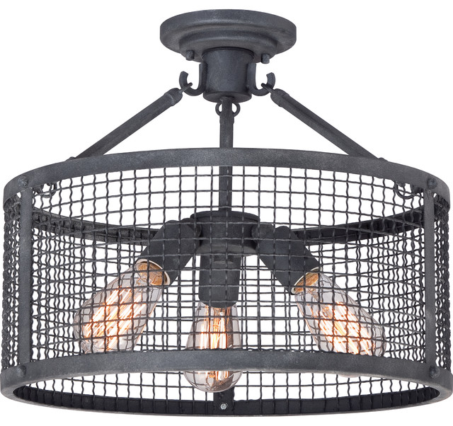 3-Light Semi-Flush Mount, Mottled Black - Industrial - Flush-mount 3-Light Semi-Flush Mount, Mottled Black industrial-flush-mount- - 3-Light Semi-Flush Mount, Mottled Black - Industrial - Flush-mount