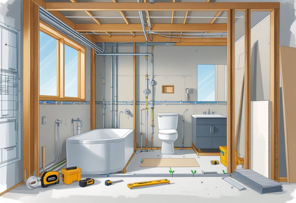 A bathroom being constructed