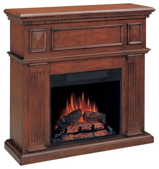 Corner Mahogany Finish Wood Electric Fireplace Mantle