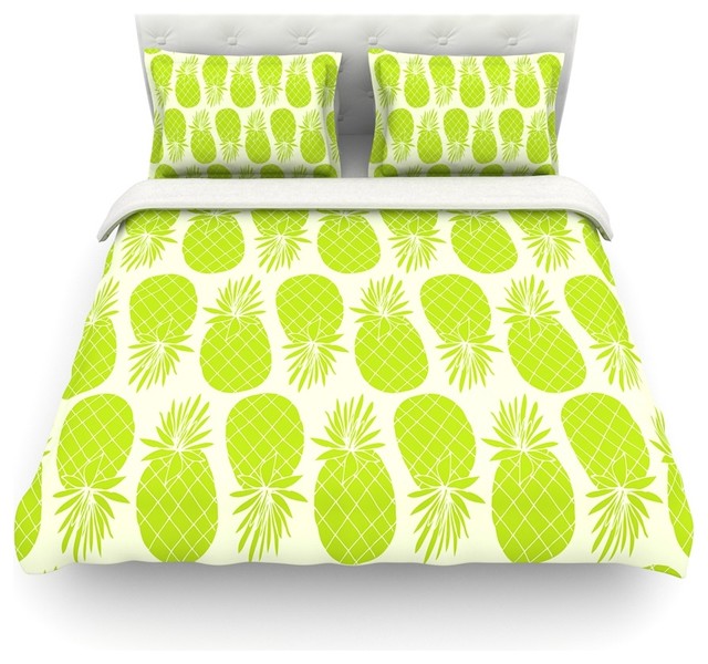Houzz Kess Inhouse Anchobee Pinya Lime Green Pattern Anchobee Pinya Lime Green Pattern Featherweight Duvet Cover Twin 68 X88