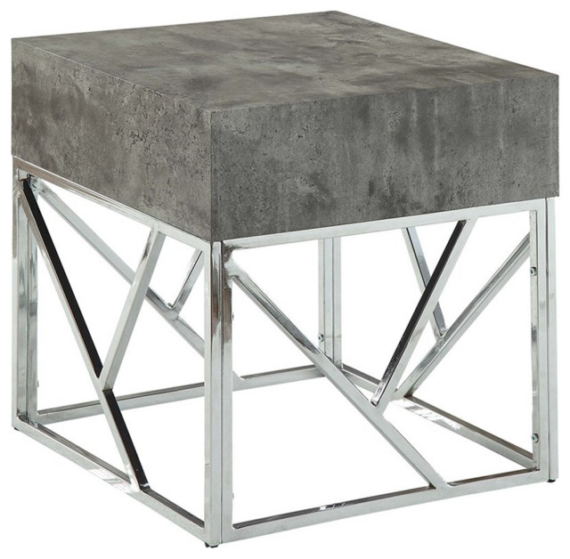 ACME Burgo 20" Square Faux Marble Top End Table, Gray and Chrome