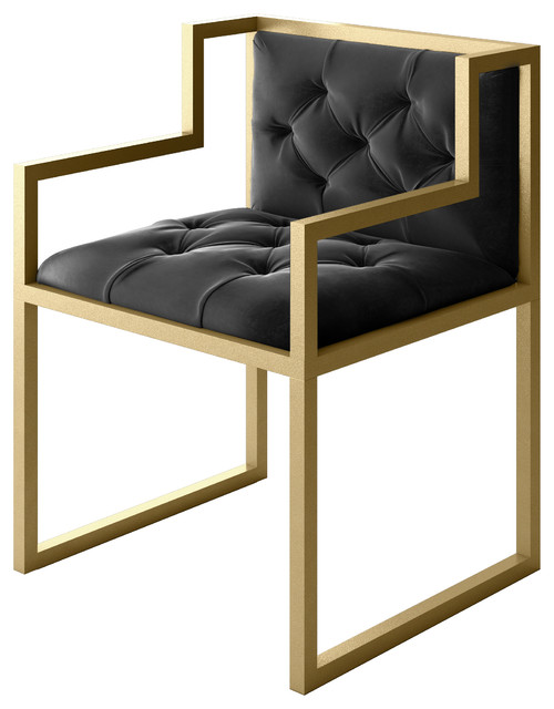 Bradley Modern Gold Metal Contemporary Chair, Black Velvet Seat
