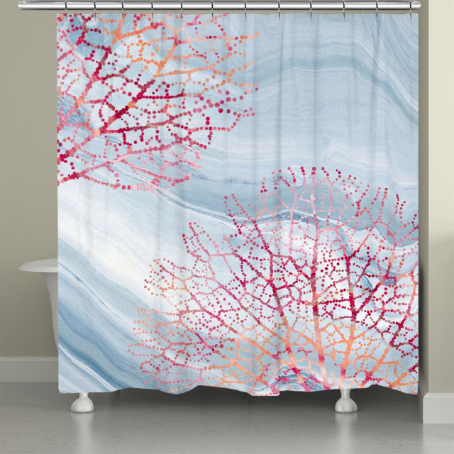 Soft Slate Serene Coral Shower Curtain