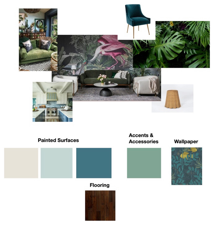 Foto di un soggiorno minimalista di medie dimensioni e aperto con pareti blu, pavimento in bambù e pavimento marrone