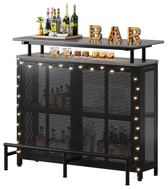 Costway 36" Tall 3-Tier Bar Table With Storage Metal